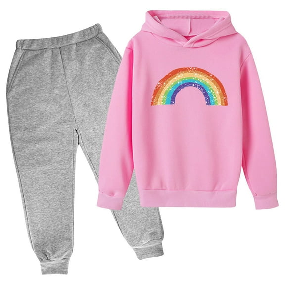 RUTAYY Children Boys Outfit Sets Loose Hooded Sweatshirt Set with Rainbow Print Long Sleeve and Pants Fun & Vibrant Designs