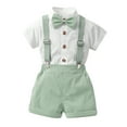 thumbnail image 1 of RUTAYY Children Boys Outfit Sets Short Sleeve Solid Color Bow Stand Collar T Shirt Tops Suspenders Shorts Classic Versatile Clothing, 1 of 3