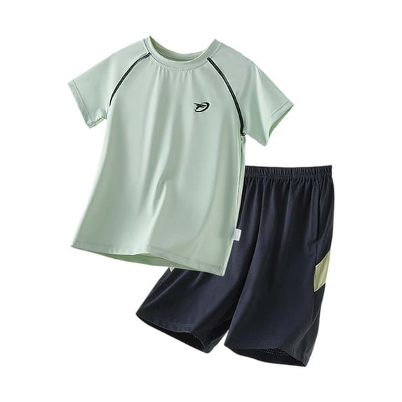 RUTAYY Children Boys Outfit Sets Short Sleeve T-Shirts and Shorts Sunscreen Clothing Solid Color Round Neck Summer Lightweight Breathable Quick Dry 3-18 Years Casual Daily Wear