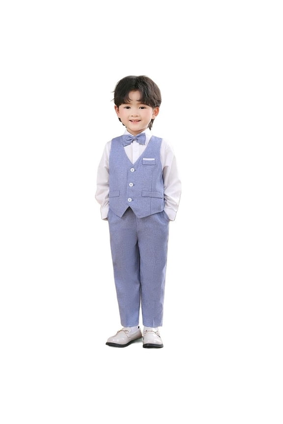 Children Boys Outfit Sets Vest Suits 3-Pack Tuxedo Set Vest Pants Bowtie Solid Color Slim Fit Classic Versatile Clothing