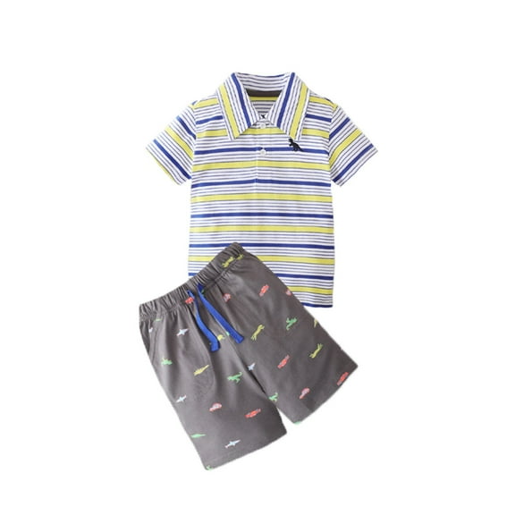 RUTAYY Children Boys Outfits Sets Short Sleeve Dinosaur Prints T Shirt Tops Shorts Child 2 Piece Set Outfits Clothes Cute Clothing, 6-7 Years