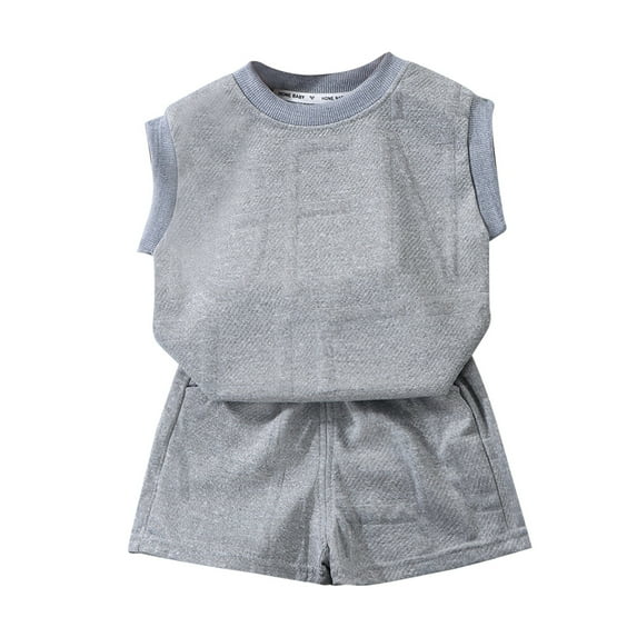 RUTAYY Children Boys Outfits Summer Round Neck Sleeveless Vest and Shorts Loose Fit Solid Color Trendy Travel Clothing Sets