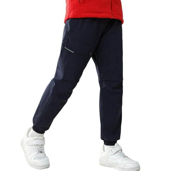 RUTAYY Children Boys Pants Solid Color Hiking Water Proof Slacks Elastic Waist Thicken Jogging Bottoms Versatile Trousers