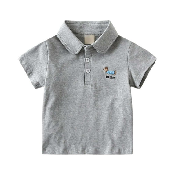 RUTAYY Children Boys' Polo Shirt Casual cartoon print gentleman short sleeve POLO shirt lapel Cute Elegant , Grey, 4-5 Years
