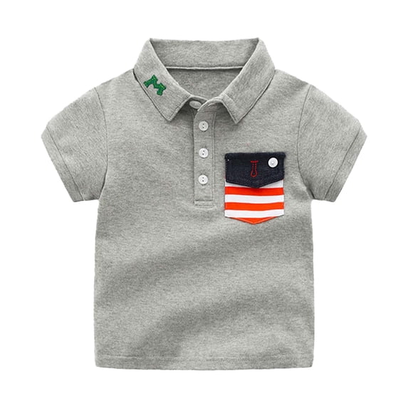 RUTAYY Children Boys' Polo Shirt POLO shirt summer solid color lapel short sleeve Fashion tops , Grey, 3-4 Years
