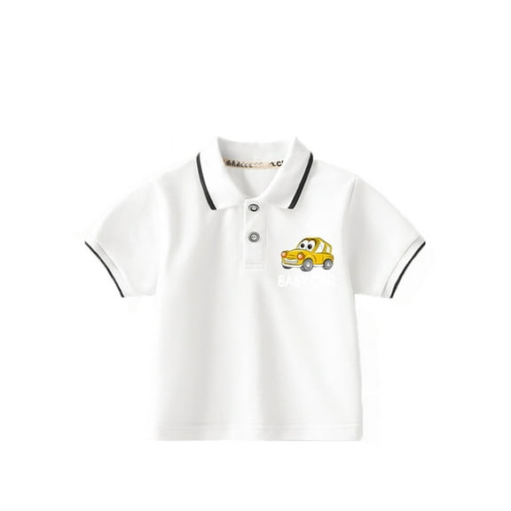 RUTAYY Children Boys' Polo Shirt Short Sleeve Solid Color Button Closure Casual Bohemian style , White, 4-5 Years