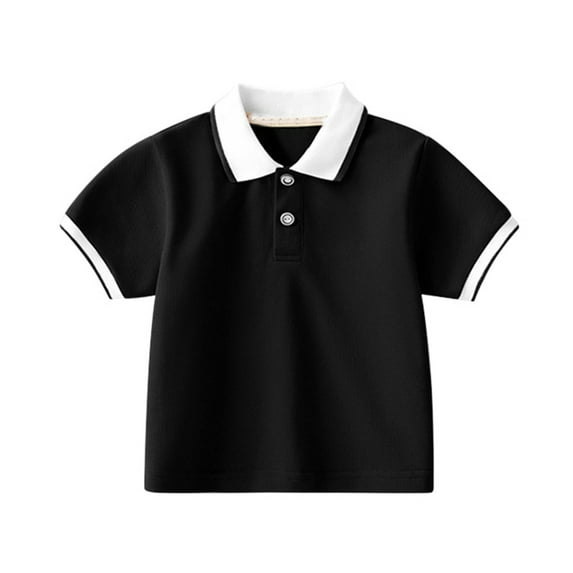 RUTAYY Children Boys' Polo Shirt Short Sleeve Solid Color Button Closure Casual Quick Dry , Black, 4-5 Years