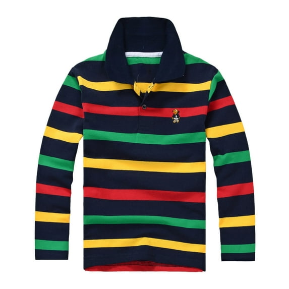 RUTAYY Children Boys Polo Shirt Long Sleeve Striped Shirt Button Closure Casual Daily Wear Comfortable & Soft Fabric Elegant Stylish Blouse