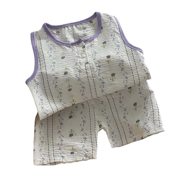 RUTAYY Children Boys Sleepwear Set Summer Tank Top Shorts Pyjamas Comfortable Loungewear Fun & Vibrant Designs, Purple, 4-5 Years