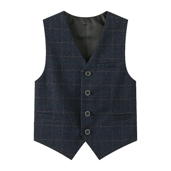 RUTAYY Children Boys Suit Vest Solid Color Button Plaid Sleeveless Streetwear Casual Daily Wear Leisure Coat