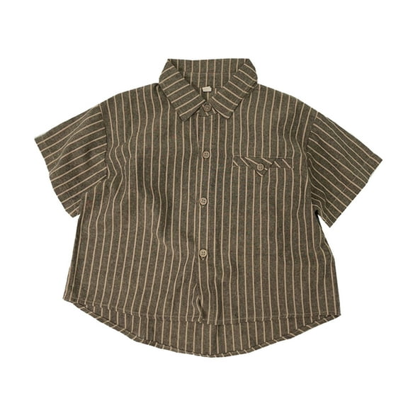 RUTAYY Children Boys' T-Shirt Short Sleeve Casual Plaid Lapel Tops Classic Versatile Tops , Brown, 4-5 Years