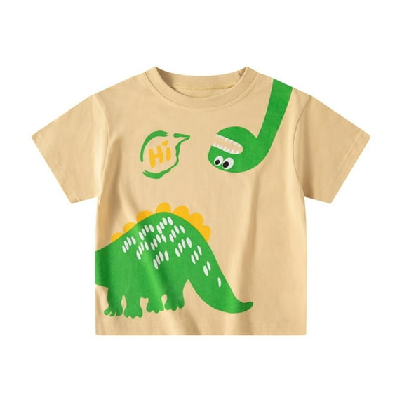 RUTAYY Children Boys' Tee Cartoon dinosaur letter print crewneck knit Elegant Stylish Tops , Beige, 4-5 Years