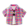 thumbnail image 1 of RUTAYY Children Boys' Tee Lapel cardigan grid button shirts with short sleeves Beach Fashion Tops , Hot Pink, 1-2 Years, 1 of 3