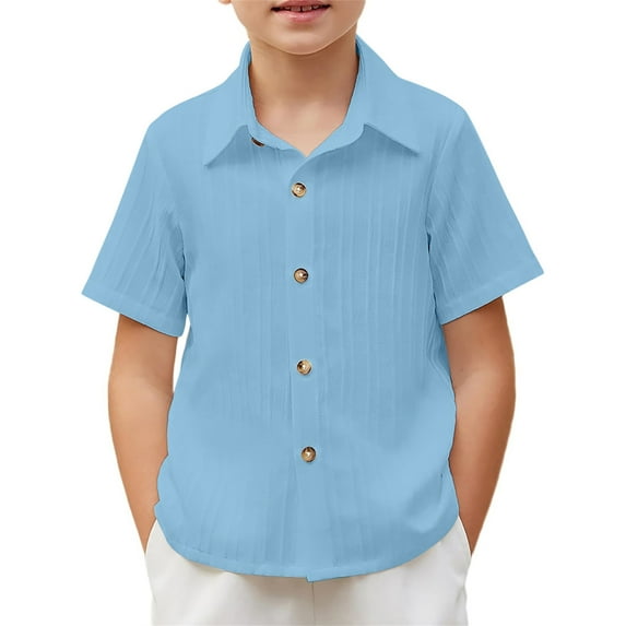 RUTAYY Children Boys' Tee Shirt Solid color single lapel shirt short sleeve Fashion Casual tops , Light Blue, 5-6 Years