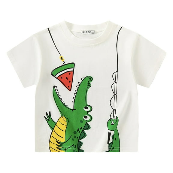 RUTAYY Children Boys' Tee Short Sleeve Cartoon Dinosaur Summer Outfits Baby Clothes Beach Fashion Tops , White, 6-7 Years