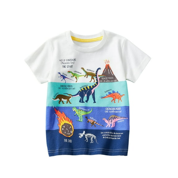 RUTAYY Children Boys' Tee Volcanic crust dinosaur gradient print round collar short sleeve Beach Fashion Tops , White, 4-5 Years