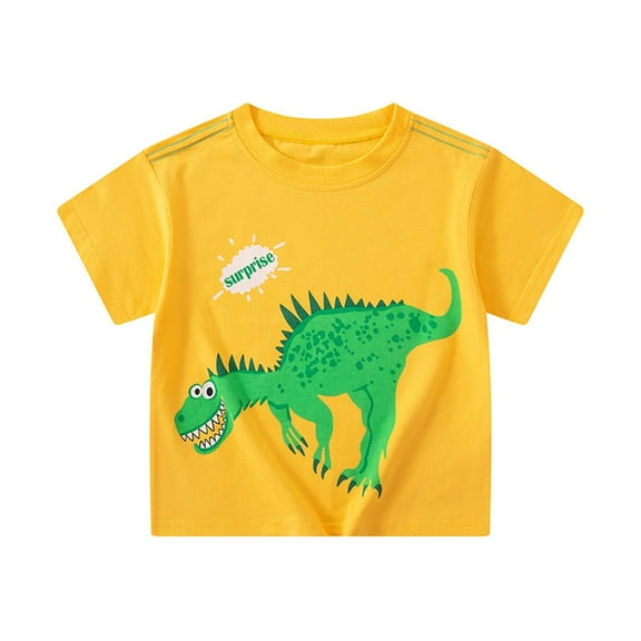 RUTAYY Children Boys' Tshirt Cute dinosaur letter print short sleeve Beach Fashion Tops , Yellow, 5-6 Years