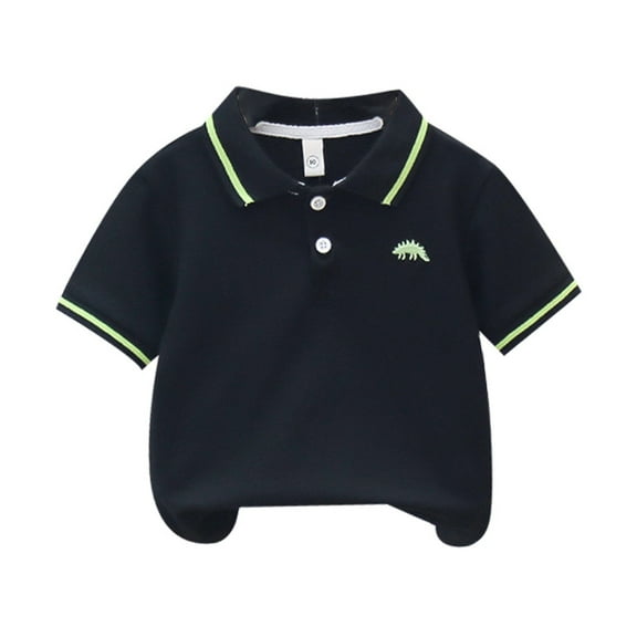 RUTAYY Children Boys' Tshirt Lapel Dinosaur Embroidery Short Sleeve Cute Elegant , Black, 5-6 Years