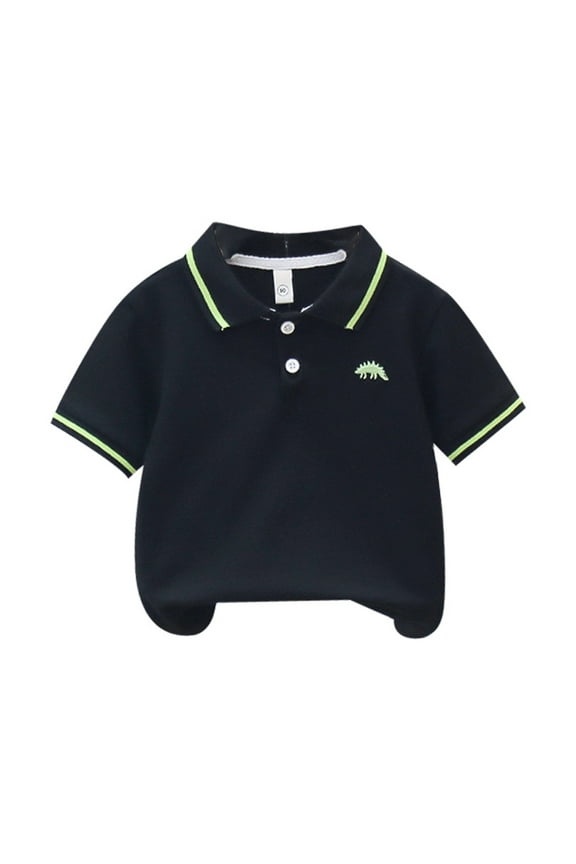 Children Boys' Tshirt Lapel Dinosaur Embroidery Short Sleeve Cute Elegant , Black, 5-6 Years