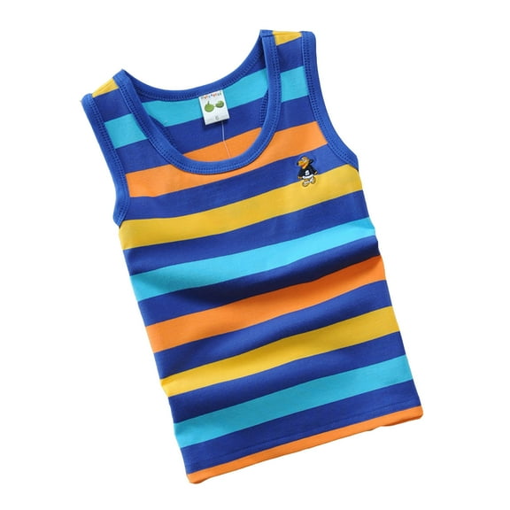RUTAYY Children Boys' Tshirt Summer Rainbow Striped Sleeveless Shirt Comfortable Stretchy Casual Wear Cute Tops , Dark Blue, 4-5 Years