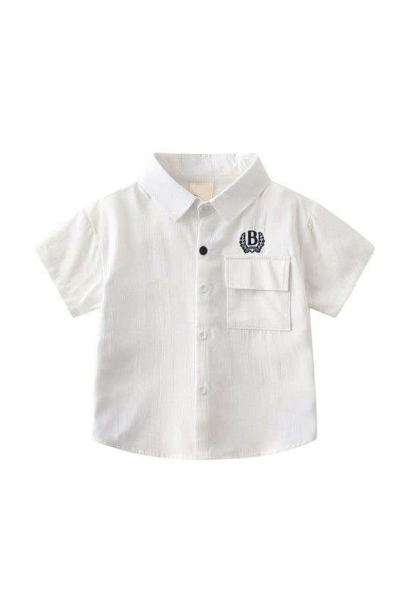 Children Boys' Tshirt Summer loose letter embroidered shirt Bohemian style , White, 4-5 Years