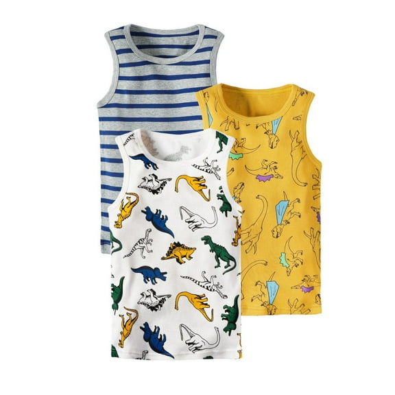 RUTAYY Children Boys' Vest Top Dinosaur print Sleeveless top Fashionable Beach Tops , Yellow2, 5-6 Years
