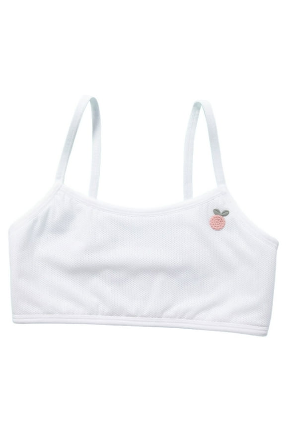 Children Girl's Bra Puberty Plain Color Mesh Thin Style Sports Bra Cute Elegant Underwear, White