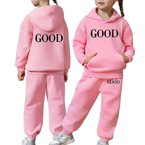 RUTAYY Children Girls Boys Outfit Sets Long Sleeve Solid Color Letter Print Warm Hoodie Pullover Pants Trendy Versatile Clothing Sets