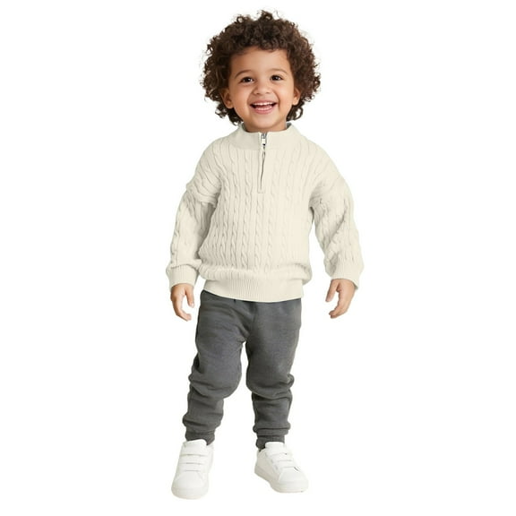 RUTAYY Children Girls Boys Sweatshirt Long Sleeve Knit Sweater Plush Warm Zip Up Soft Comfortable Solid Color High Neck Tops Leisure Stylish Pullover