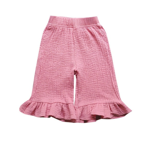 RUTAYY Children Girls' Capri Pants Flange Cotton Yarn Trousers Pure Cotton Double Gauze Quick-Drying Fabric, Pink, 4-5 Years
