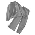 thumbnail image 1 of RUTAYY Children Girls Clothing Sets Button Long Sleeve Shirt with Wide Leg Pants Solid Color 2-Pack Daily Wear Relaxed Holiday Outfit Sets, 1 of 3