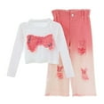 thumbnail image 1 of RUTAYY Children Girls Clothing Sets Long Sleeve with Bow and Ripped Denim Jeans 2-Pack with Pocket Fashion Playful Outfit Sets, 1 of 4