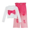 thumbnail image 1 of RUTAYY Children Girls Clothing Sets Long Sleeve with Bow and Ripped Denim Jeans 2-Pack with Pocket Trendy Vibrant Outfit Sets, 1 of 4