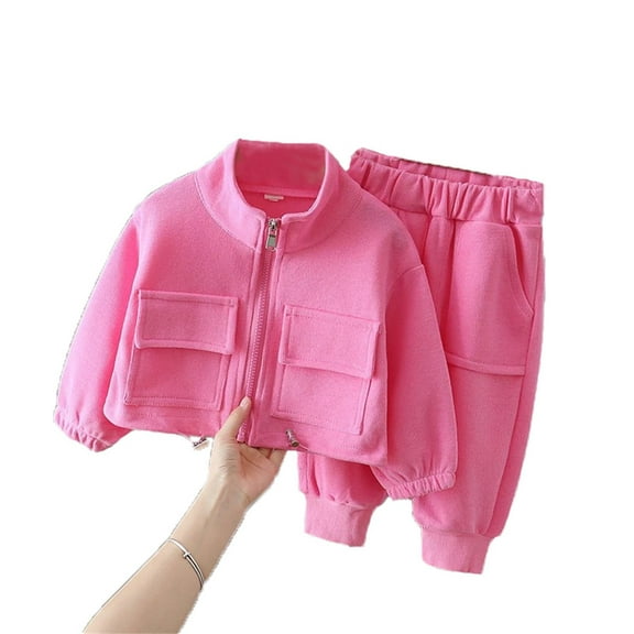 RUTAYY Children Girls Clothing Sets Solid Color Long Sleeve Tops and Pants 2-Pack with Pocket Comfortable Playful Vacation Outfit Sets