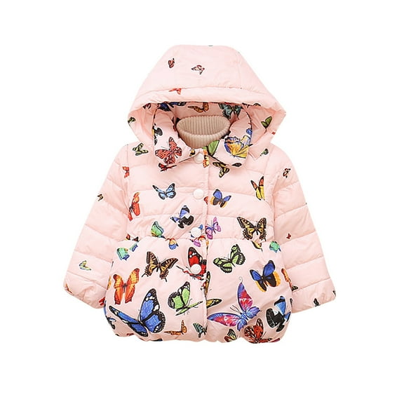 RUTAYY Children Girls Coat Winter Autumn Long Sleeve Warm Butterfly Print Winter Outerwear Comfortable Elegant Holiday Jacket