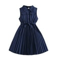 thumbnail image 1 of RUTAYY Children Girls Dress Cinched Waist Ruffle Hem Sleeveless Solid Color Turndown Collar Summer Casual Party Wear Fashion Beach Dresses, 1 of 9