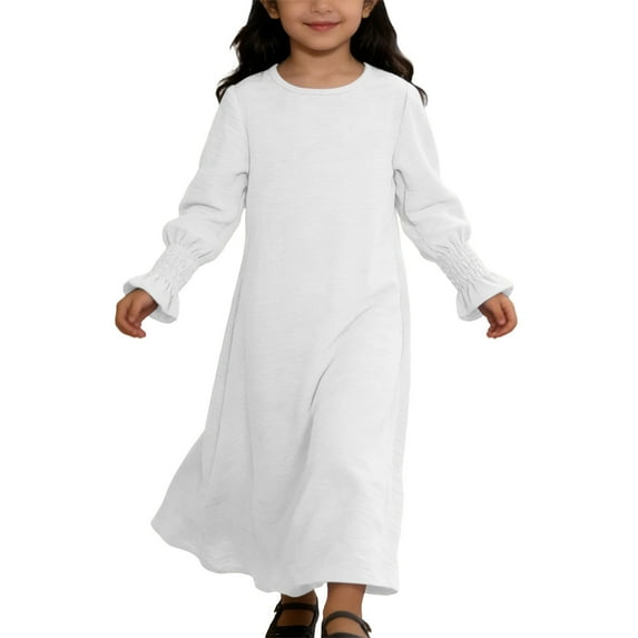 RUTAYY Children Girls Dress Floral Lace Hem Round Neck Long Sleeve Solid Color Party Gown Celebration Elegant Holiday Dresses