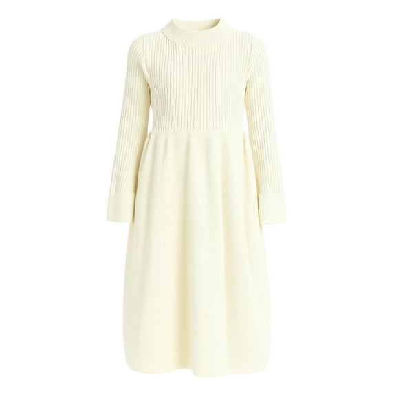 RUTAYY Children Girls Dress Knit Sweater Solid Color Long Sleeve Soft Comfortable Daily Wear Chic Casual Dresses