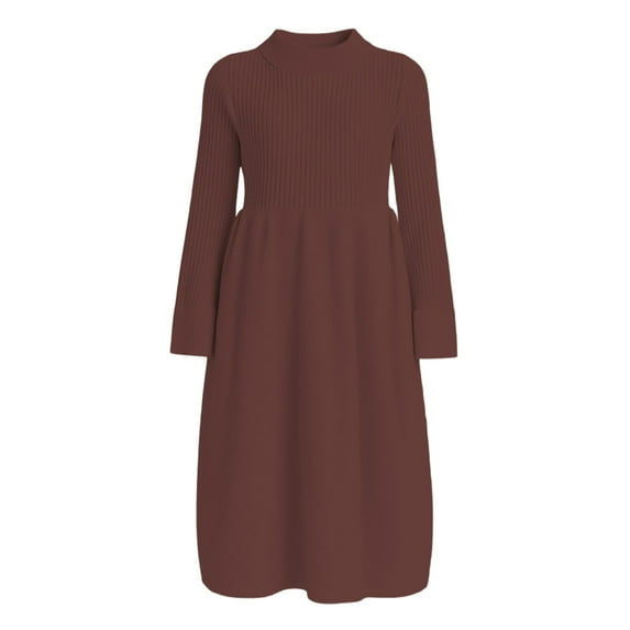RUTAYY Children Girls Dress Knit Sweater Solid Color Long Sleeve Soft Comfortable Daily Wear Vacation Playful Dresses