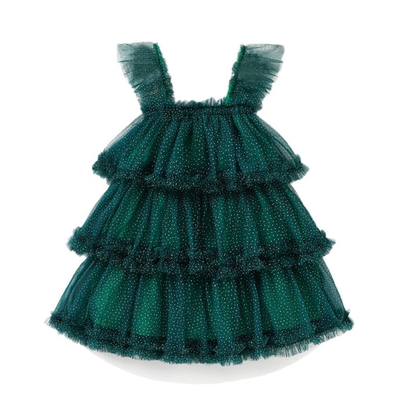 RUTAYY Children Girls Dress Layered Sleeveless Casual Summer Solid Color Square Collar Indoor Outdoor Activities Travel Vacation Dresses