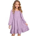thumbnail image 1 of RUTAYY Children Girls Dress Long Sleeve Square Neck Ruffle Detail Smocked Waist Party Comfortable Everyday Wear Classic Versatile Dresses, 1 of 5