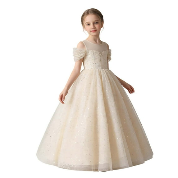 RUTAYY Children Girls Dress Off Shoulder Party Gown Ruffled Sequins Formal Evening Gown Recital Performance Comfortable Relaxed Holiday Dresses