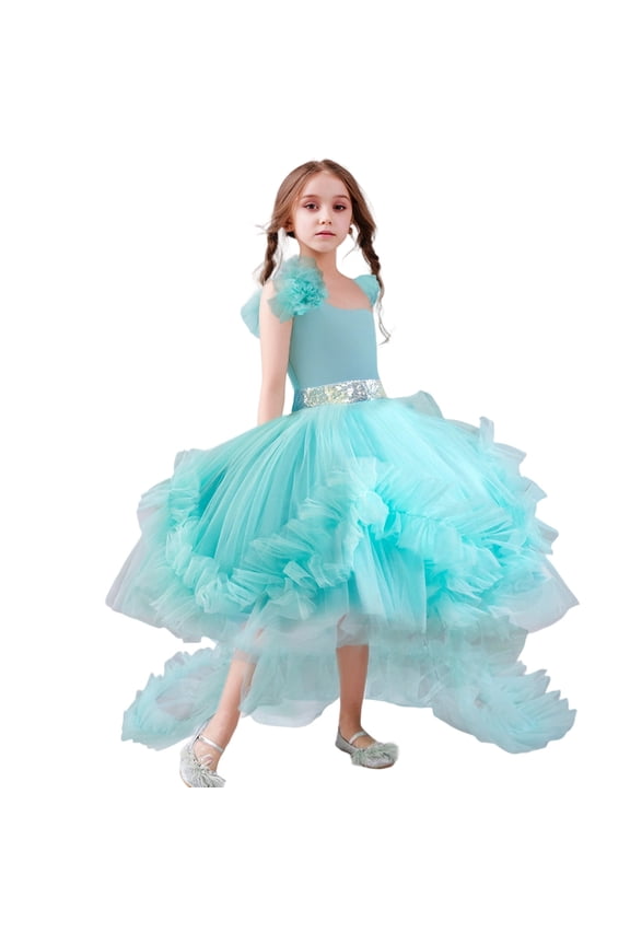 Children Girls Dress Removable Train Puff Skirt Sleeveless Formal Performance Party Elegant Casual Dresses