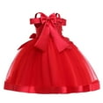 thumbnail image 1 of RUTAYY Children Girls Dress Round Neck Solid Color Off Shoulder Bow Evening Gown Princess Birthday Performances Travel Elegant Dresses, 1 of 6