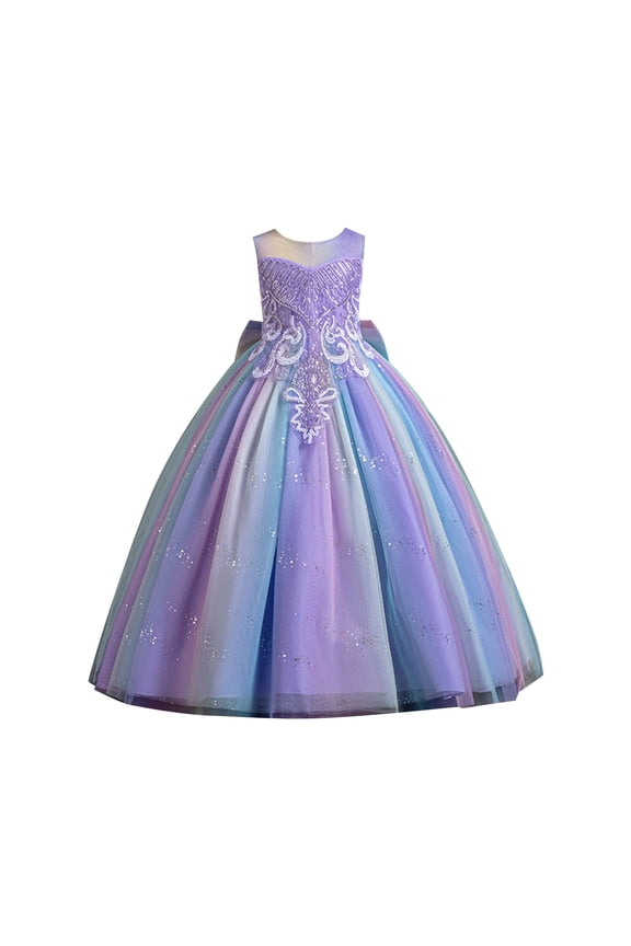 Children Girls Dress Sequins Sleeveless Colorful Flower Wedding Bridesmaid Party Formal Casual Vacation Dresses