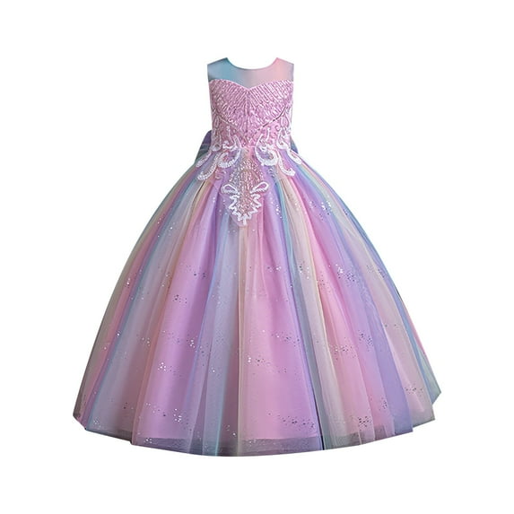RUTAYY Children Girls Dress Sequins Sleeveless Colorful Flower Wedding Bridesmaid Party Formal Fashion Playful Dresses