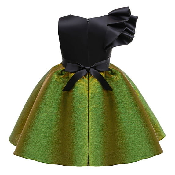 RUTAYY Children Girls Dress Shiny Fabric Bow Vest Skirt with Zipper Color Block Party Daily Wear Elegant Chic Dresses