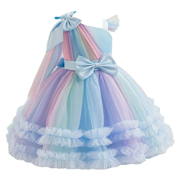 RUTAYY Children Girls Dress Sleeveless Rainbow Princess Tutu Dress with Net Skirt Flower Girl Birthday Party Chic Elegant Dresses