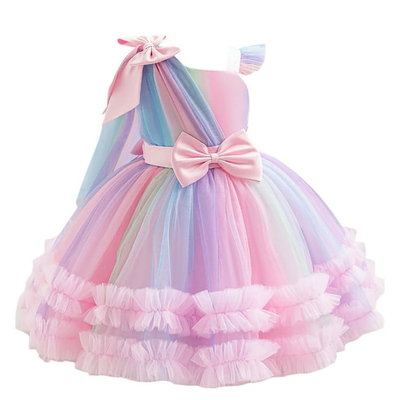 RUTAYY Children Girls Dress Sleeveless Rainbow Princess Tutu Dress with Net Skirt Flower Girl Birthday Party Classic Trendy Dresses