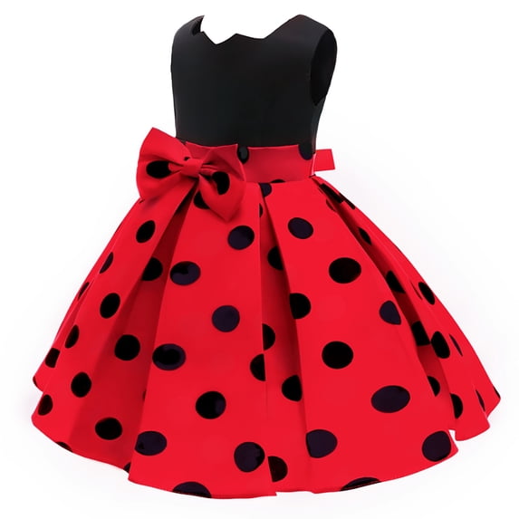 RUTAYY Children Girls Dress Solid Color Off The Shoulder Party Gown Dress Polka Dot Print Trendy Travel Dresses